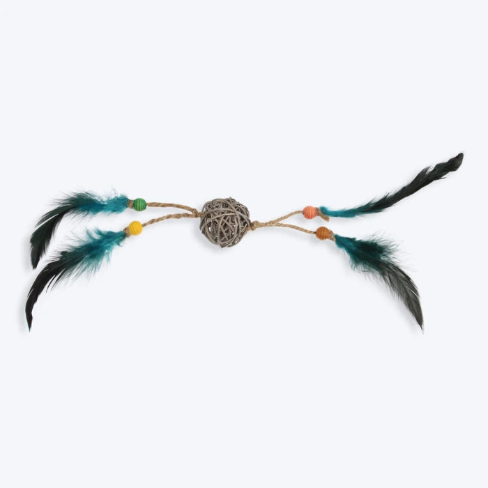 Gigwi- Eco Line Catch and Scratch Cat Toy with Rattle Wood Green Feathers