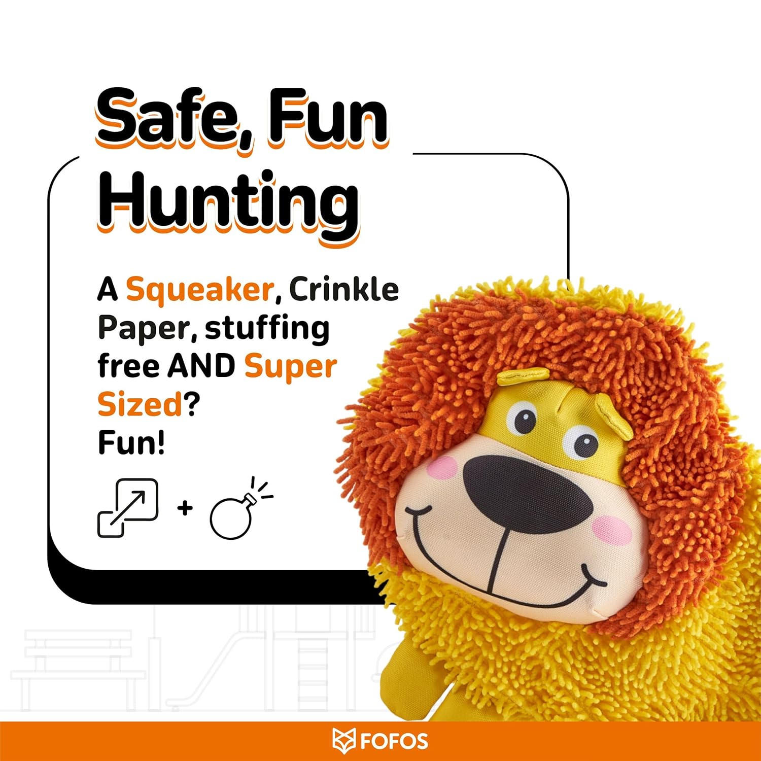 Fofos Non Stuffing Crinkle Tough Lion Toy