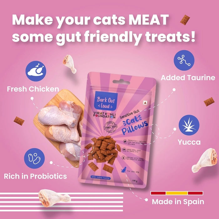 Bark Out Loud - Cat Pillows for Sensitive Gut Chicken Treats 100Gm