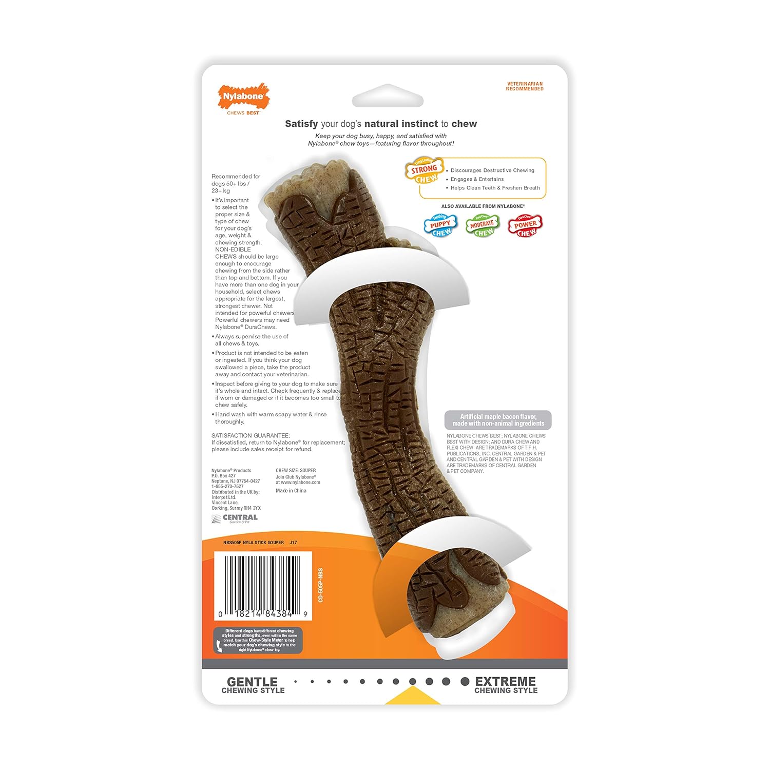 Nylabone Real Wood Stick Strong Dog Stick Chew Toy