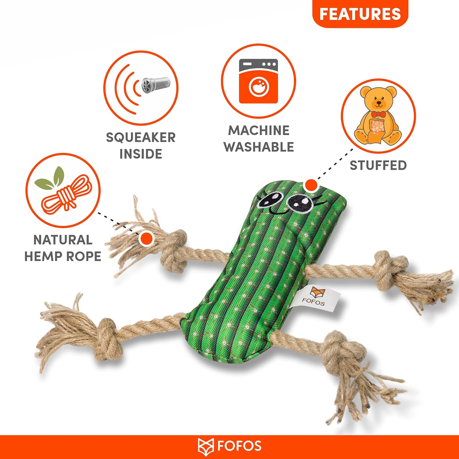 Fofos Cactus Man With Hemp Rope Dog Toy