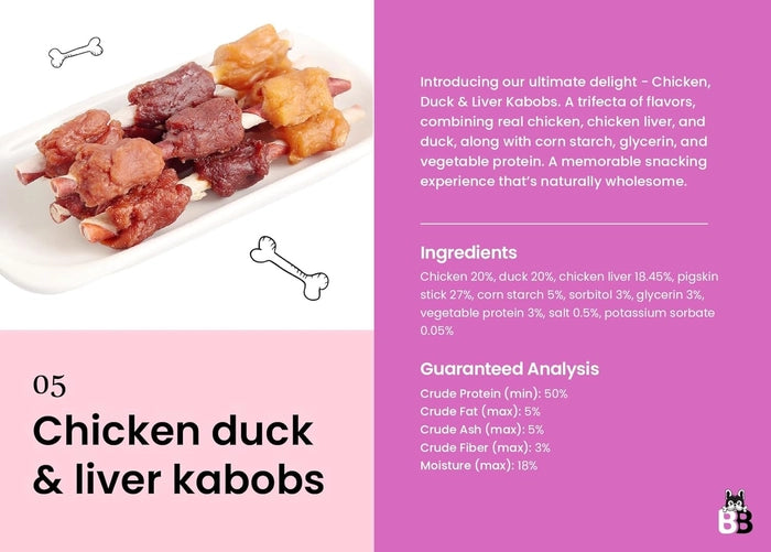 Barking Blends-Chicken Duck & Liver Kabob High in Protein Nutritional and Healthy Dog Treats