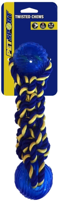 Petsport - Twisted Chews Medium Braided Cotton Rope Bumper 9.5" w/Two TPR Balls