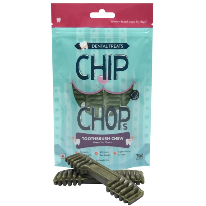 Chip Chops - Toothbrush Chew Green Tea Flavored Dog Treats 102Gm