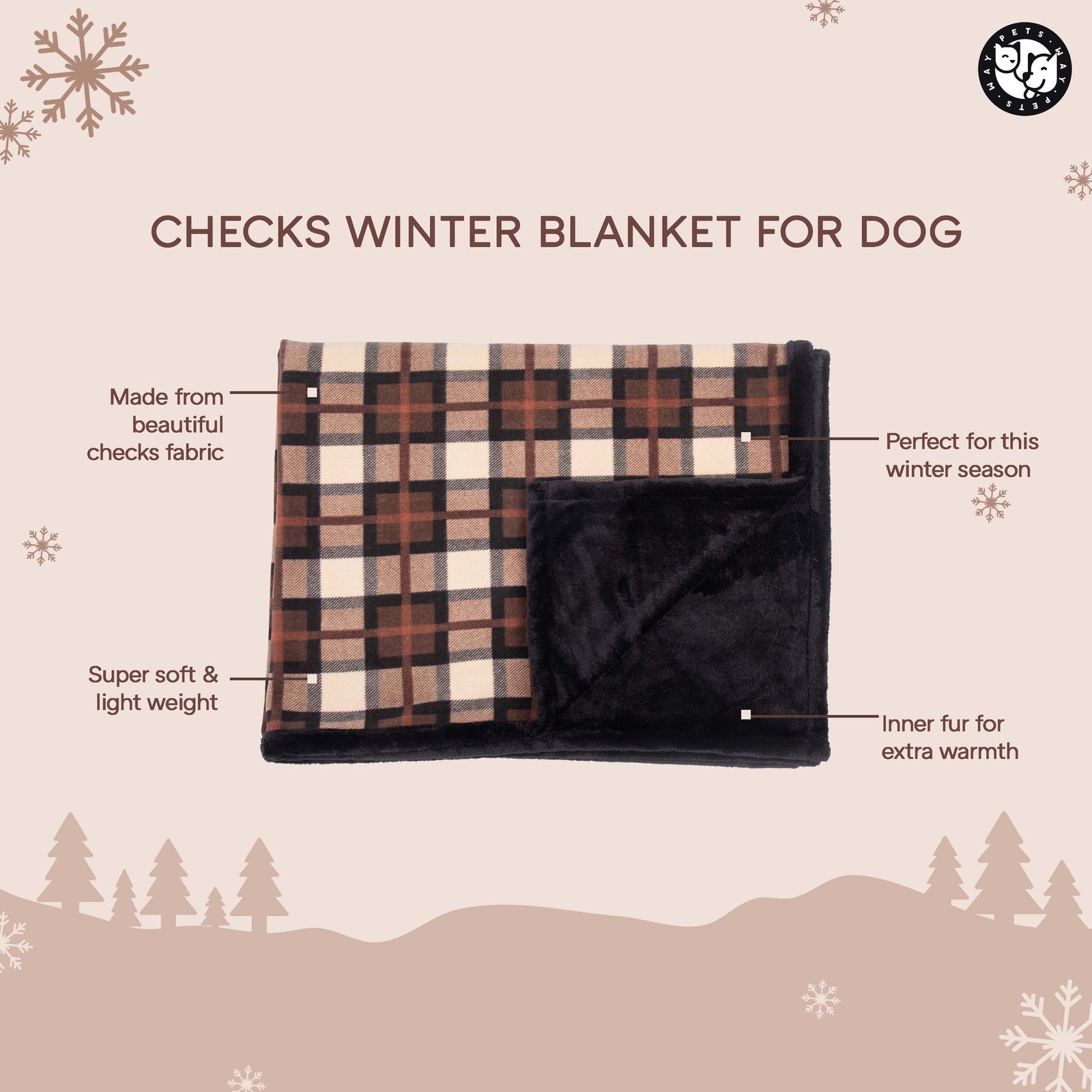 Pets Way Checks Brownie Soft Stylish & Durable Pet Blanket for Dogs