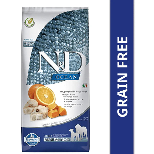 N&D Ocean Pumpkin Codfish and Orange Medium & Maxi Adult Dog Dry Food