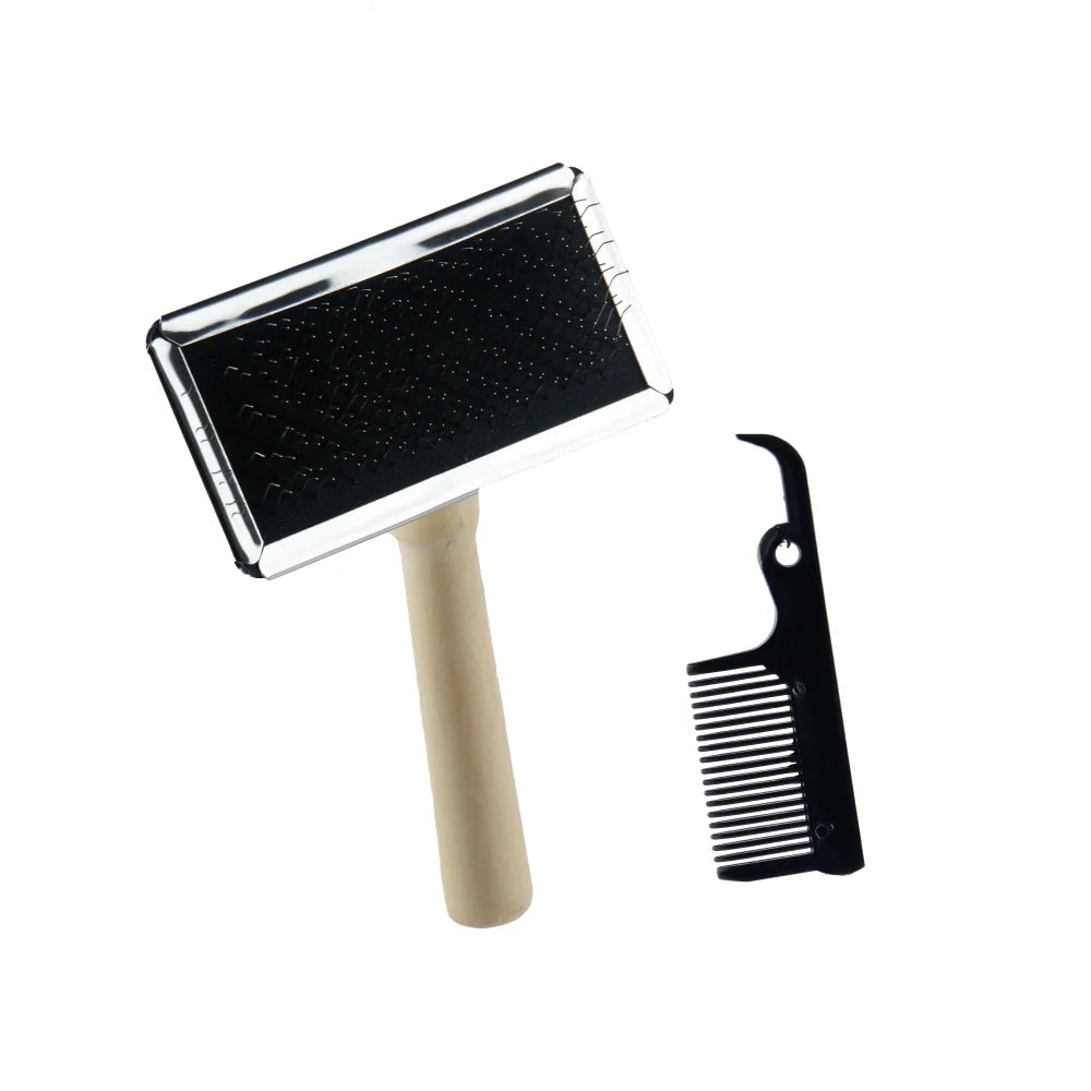 Trixie- Slicker Wooden Brush with Brush Cleaner for Dogs and Cats