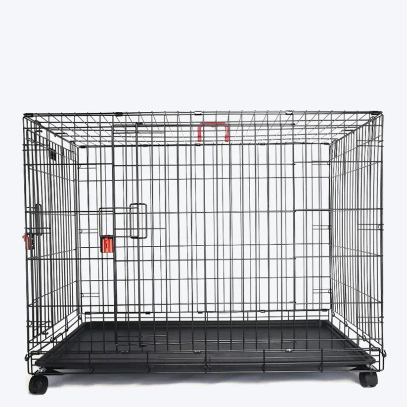 M-Pets Voyager Wire Crate Cage with 2 Doors and Wheels