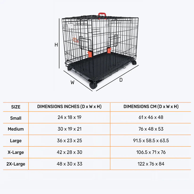 M-Pets Voyager Wire Crate Cage with 2 Doors and Wheels