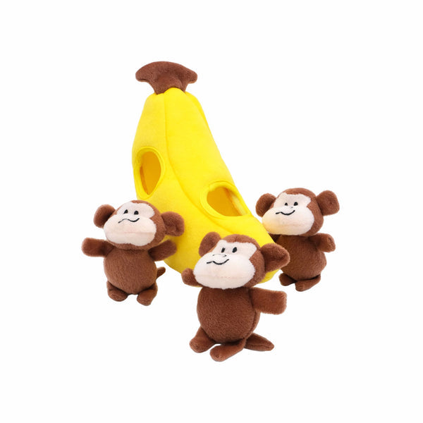 Zippy Paws Zippy Burrow Monkey N Banana Plush Toy for Dogs