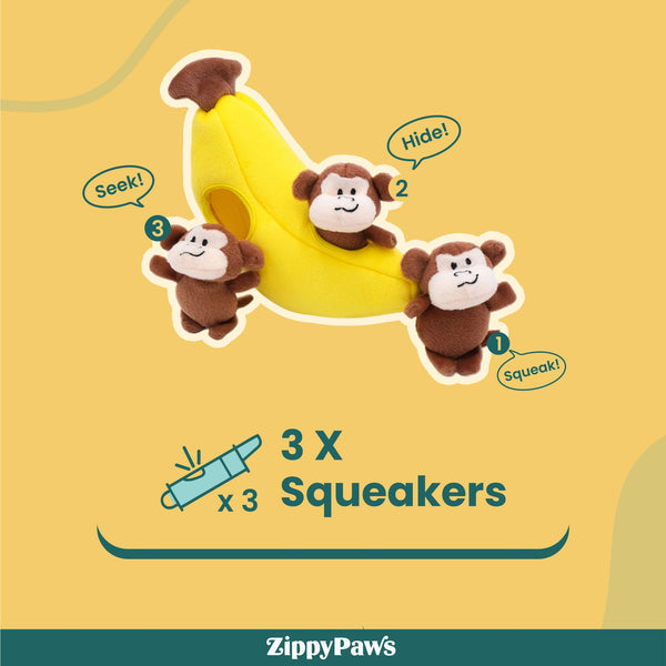 Zippy Paws Zippy Burrow Monkey N Banana Plush Toy for Dogs