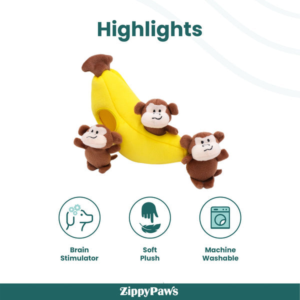 Zippy Paws Zippy Burrow Monkey N Banana Plush Toy for Dogs