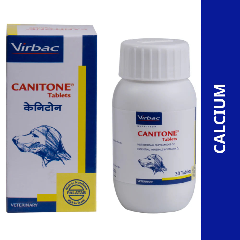 Virbac-  Canitone Tablets Calcium Supplement for Dogs and Cats (Pack of 30 tablets)