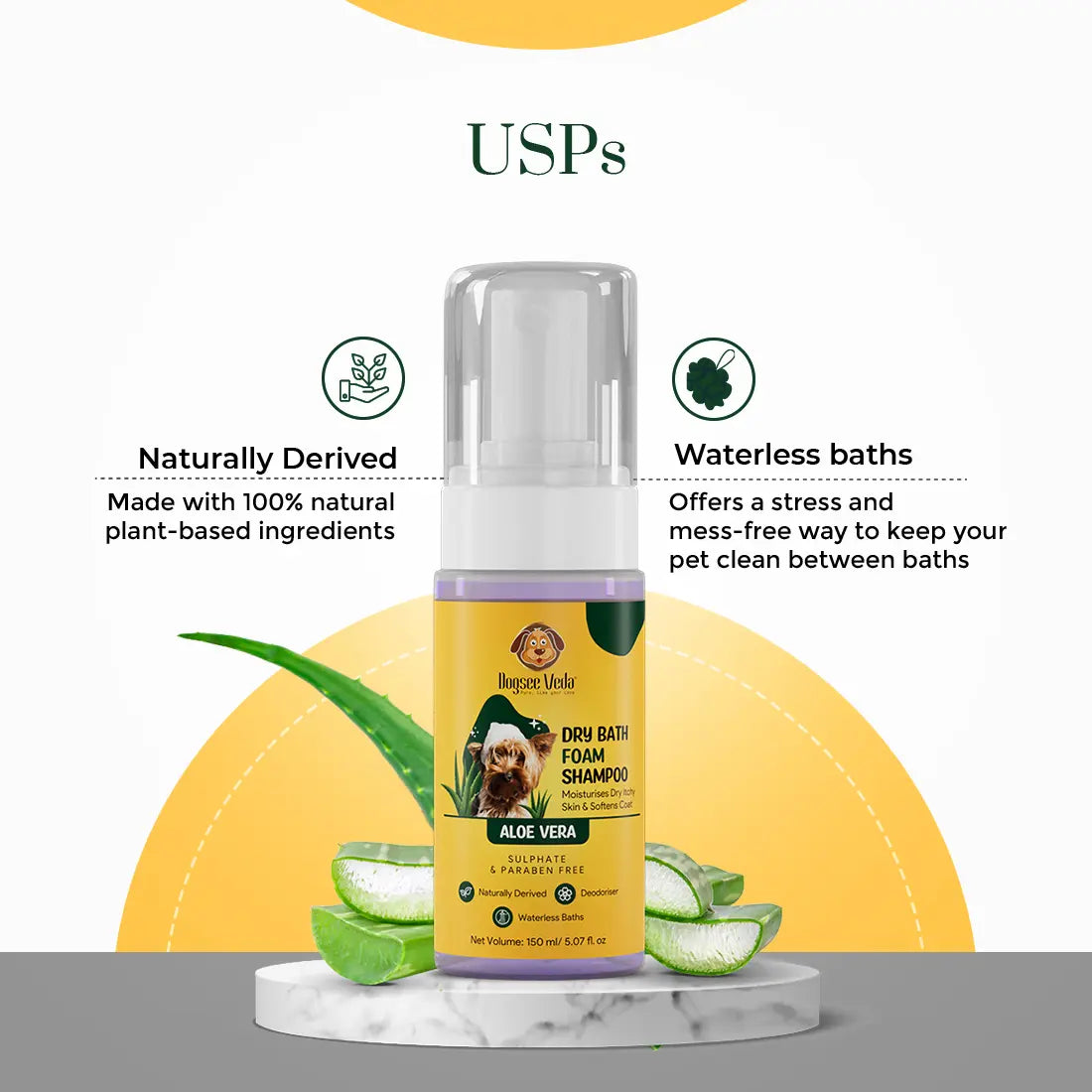 Dogsee Veda Dry Bath Foam Aloe Vera Dog Shampoo
