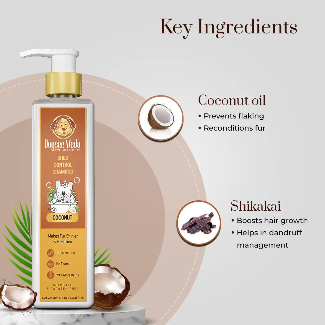 Dogsee- Veda Shed Control Coconut Oil Dog Shampoo