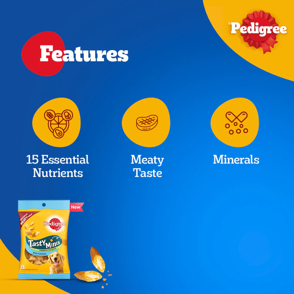 Pedigree- Milk Flavour Tasty Minis Crunchy Pockets Treats for Dogs