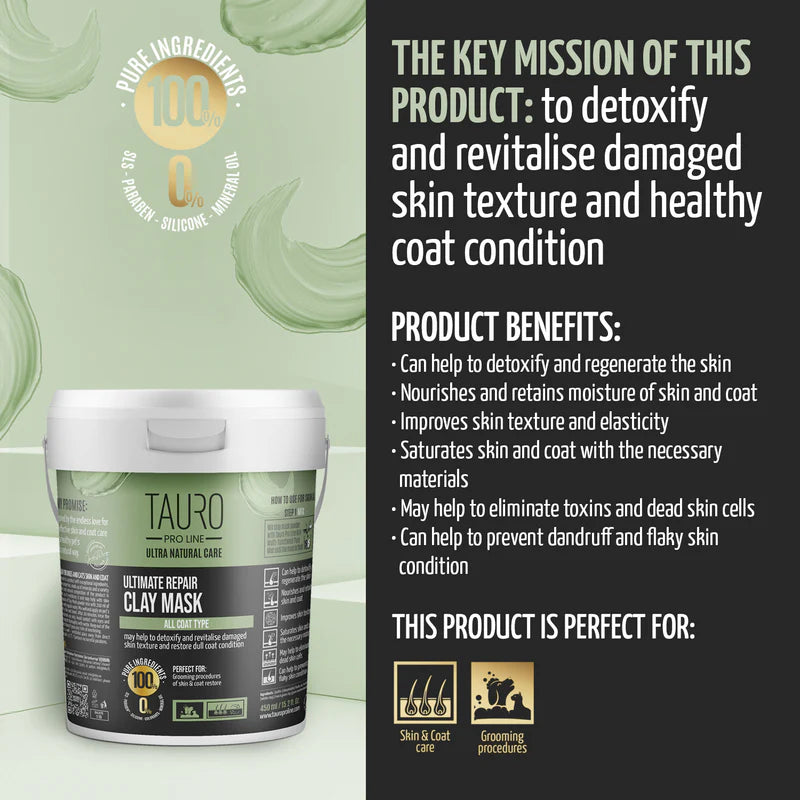 Tauro Pro Line - Ultra Natural Care Ultimate Repair Clay Mask for Dogs and Cats  Skin and Coat