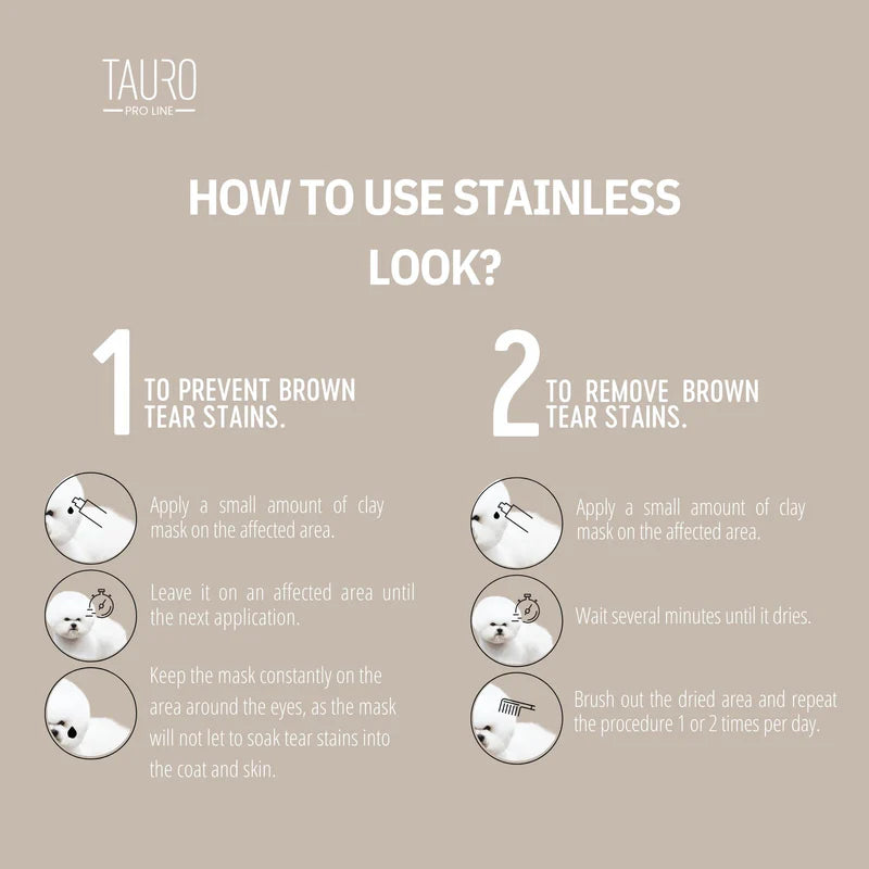 Tauro Pro Line - Pure Nature Stainless Look 3in1 Natural Clay Mask to Prevent Tear Stains on the Coat for Dogs