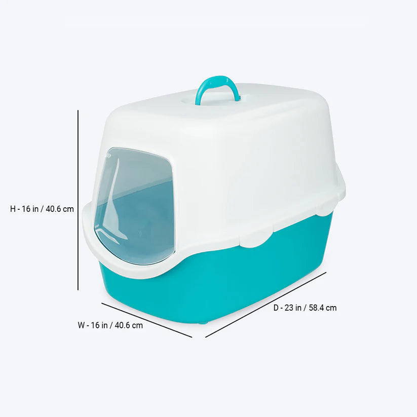 Trixie- Vico Cat Litter Tray with Hood (Turquoise/White)