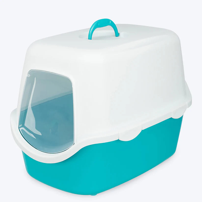 Trixie- Vico Cat Litter Tray with Hood (Turquoise/White)