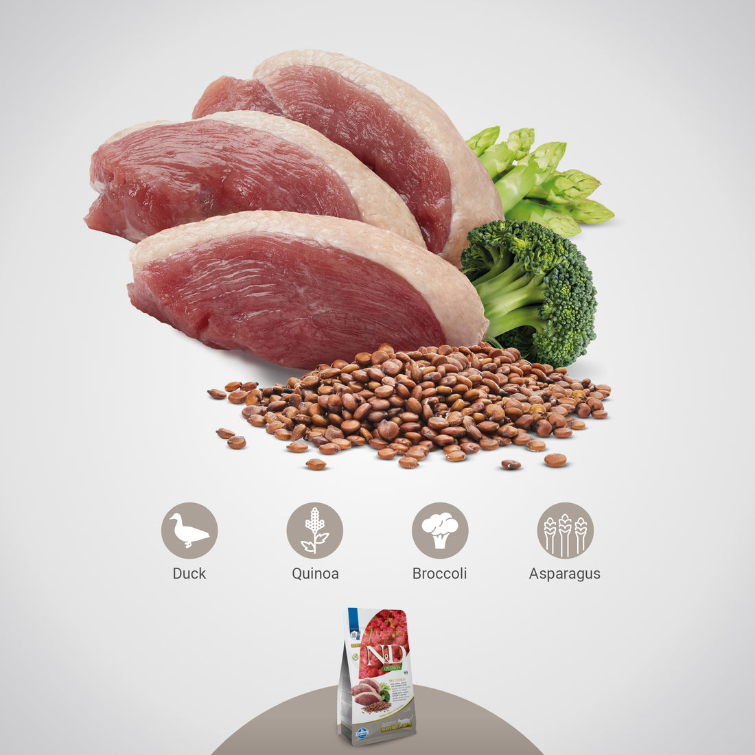 N&D Quinoa Neutered Duck, Broccoli & Asparagus For Adult Cat Dry Food