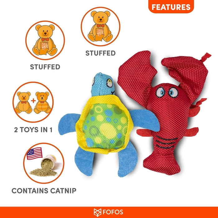 Fofos- Turtle with Lobster Cat Plush Chew Summer Toy Set