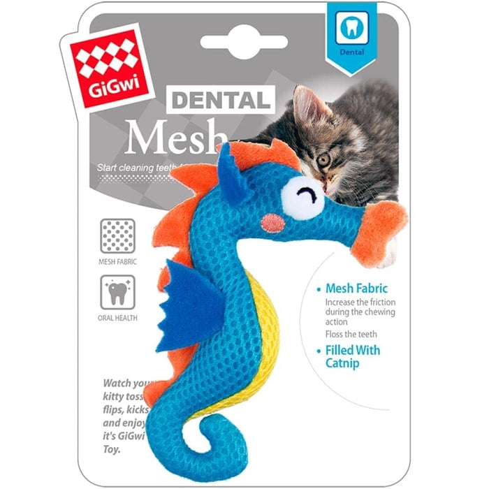 Gigwi- Dental Mesh Seahorse Toy for Cats (Blue)