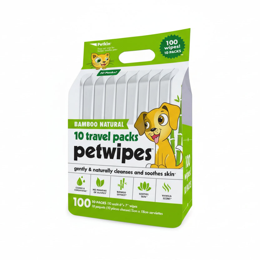 Petkin Bamboo Natural Travel Pack Wipes for Cats and Dogs