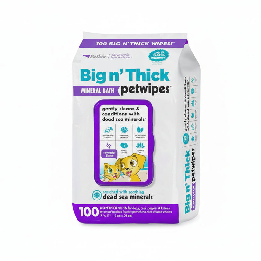 Petkin Big n' Thick Mineral Bath Wipes for Dogs & Cats