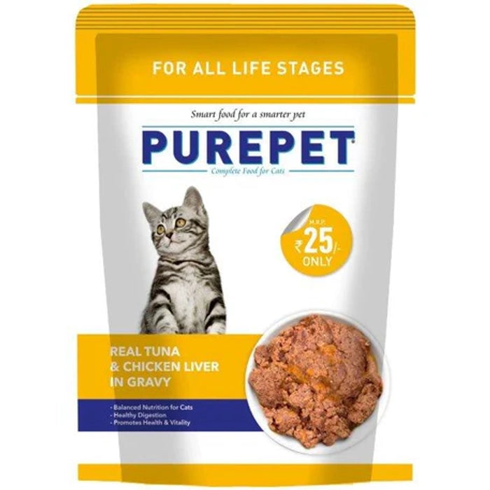 Purepet-Real Tuna and Chicken Liver in Gravy Wet Food for Cats and Kittens 50Gm