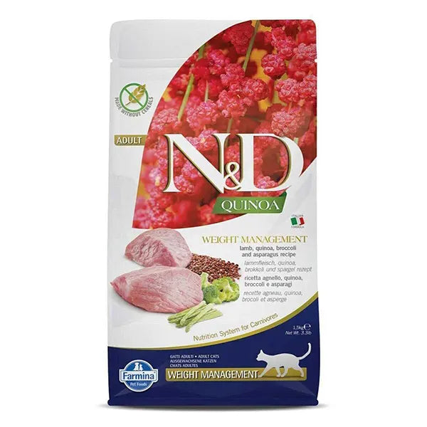 N&D- Quinoa Weight Management Dry Adult Cat Food with Grain Free Lamb Broccoli