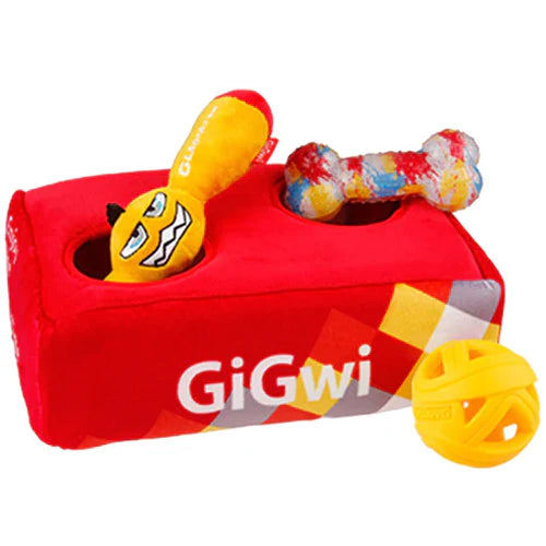 GIGWI - Hide N Seek G-Box with Plush Toy, Breezy Ball and Tpr Bone Inside