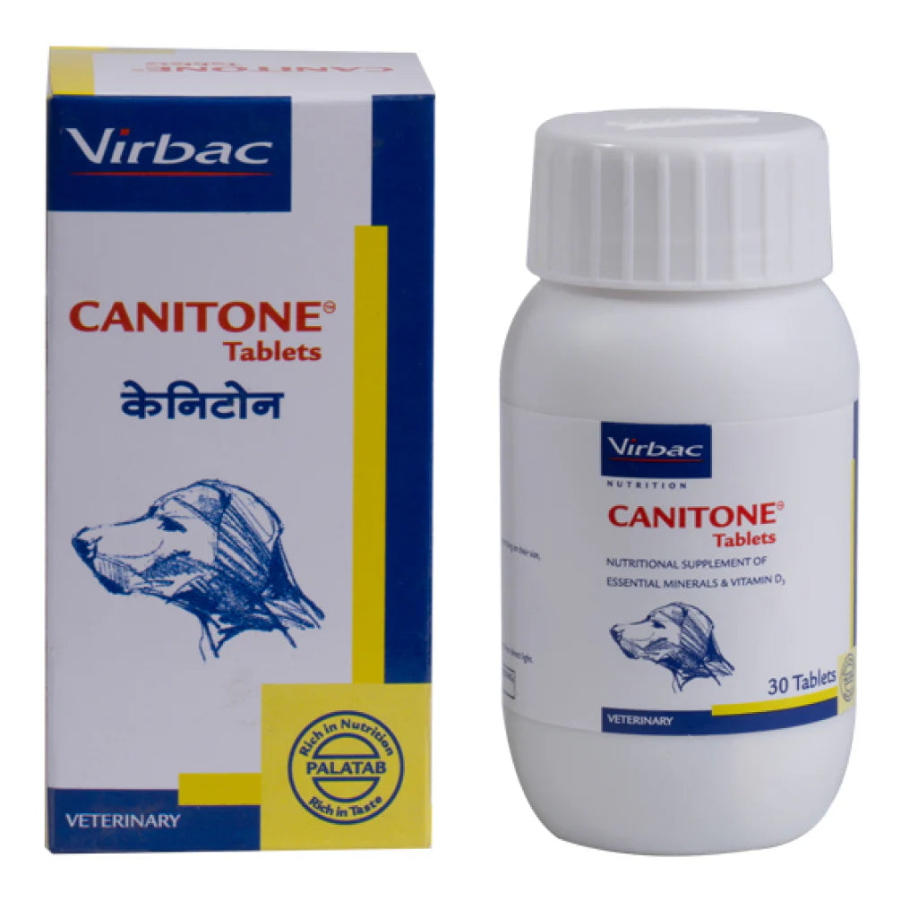 Virbac-  Canitone Tablets Calcium Supplement for Dogs and Cats (Pack of 30 tablets)